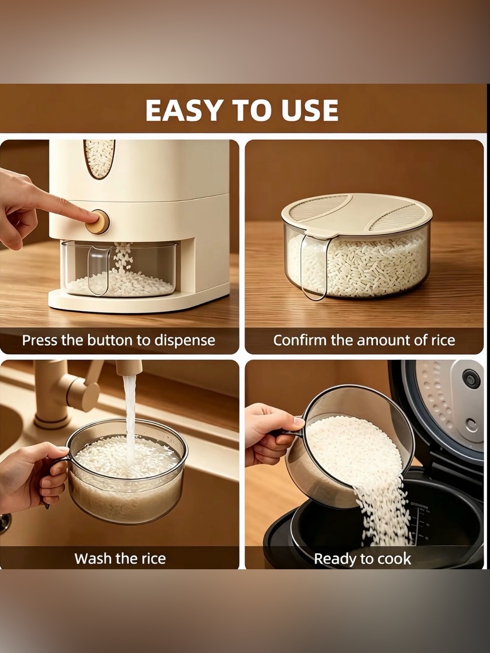Cream Automatic Rice Dispenser with Measuring Cup - Picture 4 of 8